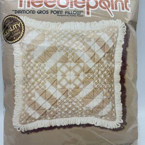 Sunset Needlepoint Diamond Gros Point New Pillow Kit 6950 Beige Cream 16 x 16 In